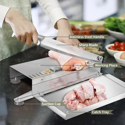 Vista 3 de Cortador de carne de 20 pulgadas, cortador manual de costillas para pollo, pescado o carne de res, rebanador de carne congelada de acero inoxidable