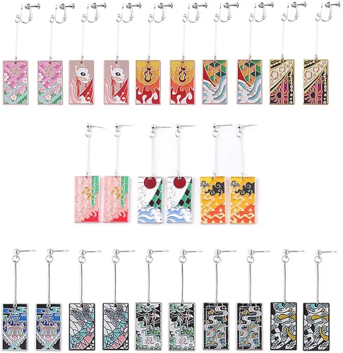Vista 3 de Kimetsu no Yaiba Tanjiro - Aretes de anime Hanafuda - Regalos de cosplay para hombres, mujeres y niñas niños, Zinc, No es una piedra preciosa