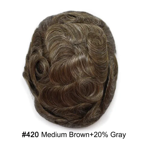 Vista 325 de Toupee para hombre 100% cabello humano real tupé para hombres 0.004 in piel de poliuretano para hombre, sistema de reemplazo de piezas de pelo