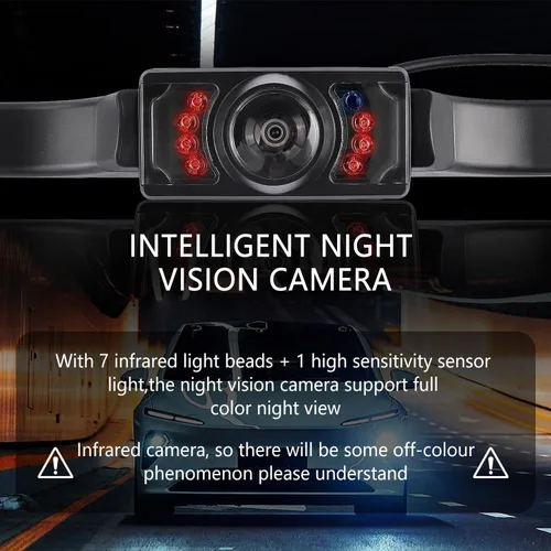 Vista 3 de Cámara de respaldo HD para automóvil con cámara de matrícula de visión nocturna de 8 LED, gran angular de 170°, cámara de visión trasera impermeable