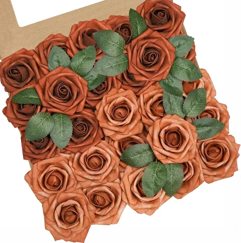 Vista 23 de Flores artificiales, 25 piezas, rosa artificial azul bebé para ramos de boda, centros de mesa, arreglos, flor falsa con tallos para decoración