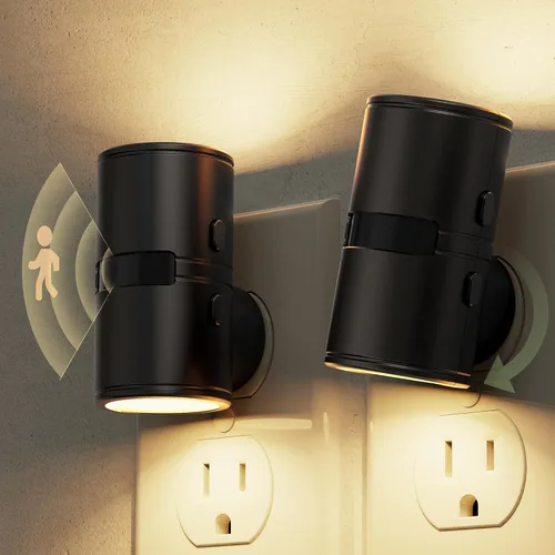 Vista 8 de L LOHAS LED Luz nocturna con sensor de movimiento, mini luces nocturnas activadas por movimiento, enchufar a la pared, luz giratoria con sensor