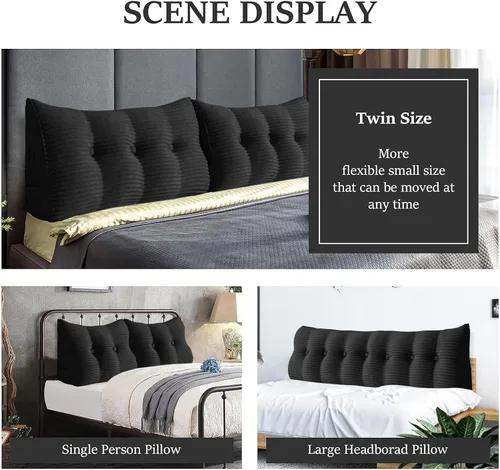 Vista 6 de Almohada de cuña para sentarse en la cama, almohada de lectura para adultos, soporte para respaldo, almohada de cabecero, sofá cama, cojín de Negro