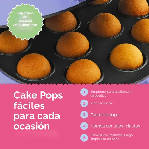 Vista 6 de Máquina para preparar Cake Pop Babycakes, Lila Máquina antiadherente para hacer pasteles para cumpleaños y más, incluye soporte decorativo y 50