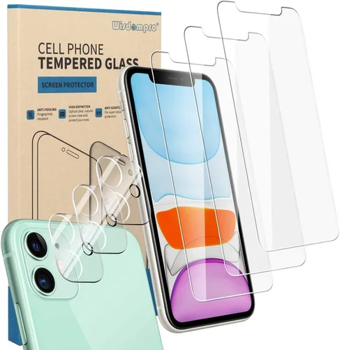 Vista 2 de Wisdompro Protector de pantalla y protector de lente de cámara para iPhone 11, funda brillante con soporte de anillo para iPhone 11