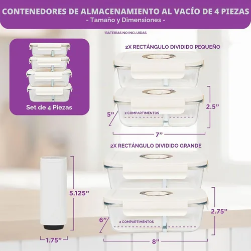 Vista 4 de HOLDN' STORAGE - Recipientes de almacenamiento de alimentos con sellado al vacío, juego de 4 Glass Containers, One Electronic Pump, Keep Food