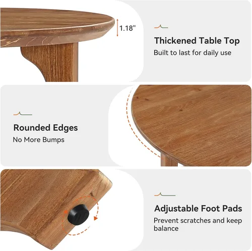 Vista 8 de Mesa de centro de madera maciza de 31.5 pulgadas, mesa central redonda de granja para sala de estar, apartamento, espacio pequeño, color marrón