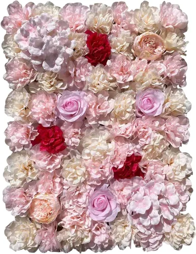 Vista 4 de 20 paneles de pared de flores artificiales, telón de fondo floral de 24 x 16 pulgadas, decoración de pared de flores, panel de pared de flores