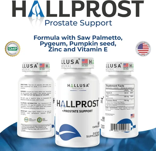 Vista 3 de Hallusa Natural Próstata Inflamada - Prostatitis - Pastillas para la próstata - HALLPROST 60 CAPSULAS