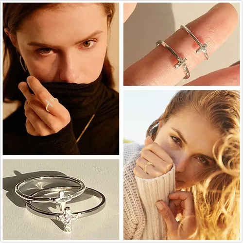 Vista 4 de Honsny Juego de anillos apilables chapados en oro de 14 quilates para mujer, anillos apilables para nudillos para pulgar, anillos de plata finos