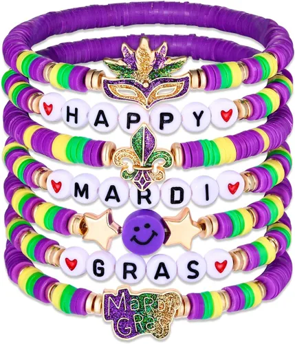 Vista 22 de Surfer Heishi - Pulseras apilables para mujer, apilables, de vinilo arcoíris, disco de arcilla, pulseras elásticas para la amistad, joyería bohemia