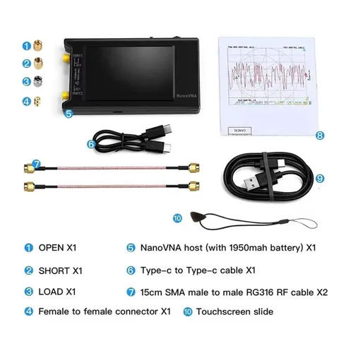 Vista 2 de Spectrum Analyzer, NanoVNA-H4 Spectrum Anslyzer 4“ Vector Network Antenna Analyzer 10KHz-1.5GHz MF HF VHF UHF Tuner Nano vna
