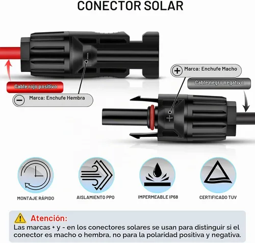 Vista 2 de iGreely - Cable de extensión solar de 10 pies y 10 AWG con conector macho y hembra de panel solar, adaptador de panel solar