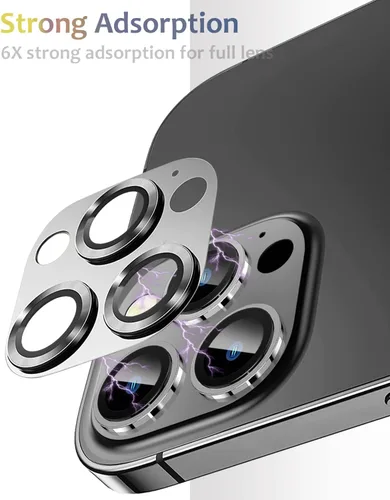 Vista 3 de Protector de lente de cámara de metal compatible con iPhone 13 Pro Max/iPhone 13 Pro Cubierta de cámara de metal Protector de pantalla de vidrio