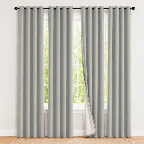 Vista 67 de 2 paneles de cortinas 100% opacas, de peso medio, con aislamiento térmico y ojales para dormitorio, sala de estar, tratamiento de ventana