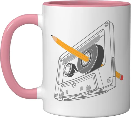 Vista 9 de Vintage Rewind Funny 80s 90s Cassette Pencil Gift Men Women Ceramic Mug, Black/White