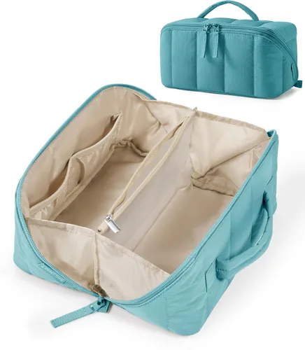 Vista 25 de BAGSMART Bolsa de Maquillaje de Viaje para Mujeres, Estuche Cosmético Portátil Resistente al Agua, Organizador de Maquillaje Acolchado Abultado