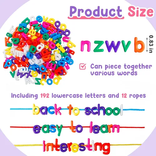 Vista 2 de Wesiti 204 piezas de letras con cordones del alfabeto, juguetes de aprendizaje para niños pequeños, cuentas del alfabeto ABC, juguetes