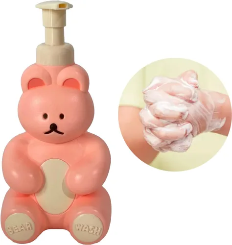 Vista 7 de Botella con bomba de espuma, dispensador de jabón de oso lindo para niños, dispensador de loción para encimera de baño, dispensador de jabón líquido