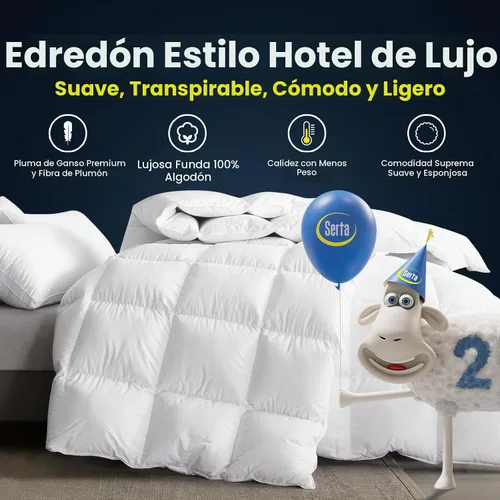 Vista 2 de [Usado] Serta Edredón de plumas de ganso de fibra de gran tamaño King Funda 100% algodón, edredón hipoalergénico de lujo para todas