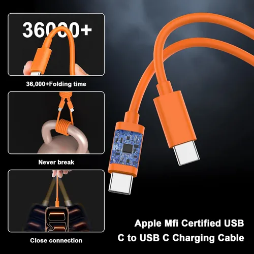 Vista 5 de [Certificado MFi de Apple] Cargador para iPhone 17 Pro Max de carga rápida, bloque de carga USB C de 40 W con cable de carga tipo C extra largo