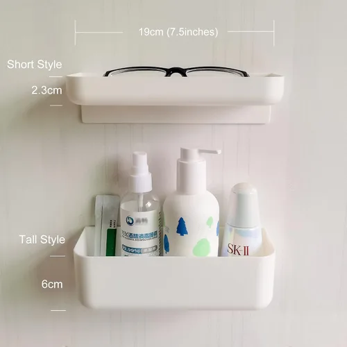 Vista 4 de Estante flotante de plástico adhesivo para colgar en la pared, organizador de ducha para baño, cocina, almacenamiento adicional necesario