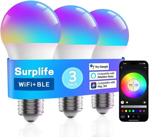 Vista 10 de Bombillas inteligentes, bombilla LED regulable que cambia a todo color, compatible con Alexa y Google Assistant, certificado UL FCC, WiFi de 2.4