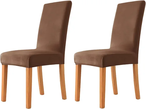 Vista 16 de Velvet Chair Covers Beige Gray, Stretch Dining Room Chair Covers 2 Pack, Super Fit Dining Chairs Slipcovers Spandex Washable Kitchen Parson Chair