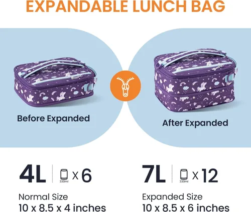 Vista 2 de Everfun Lonchera expandible para niñas con contenedor, bolsa de almuerzo Bento aislada, reutilizable, resistente al agua, bolsa de almuerzo