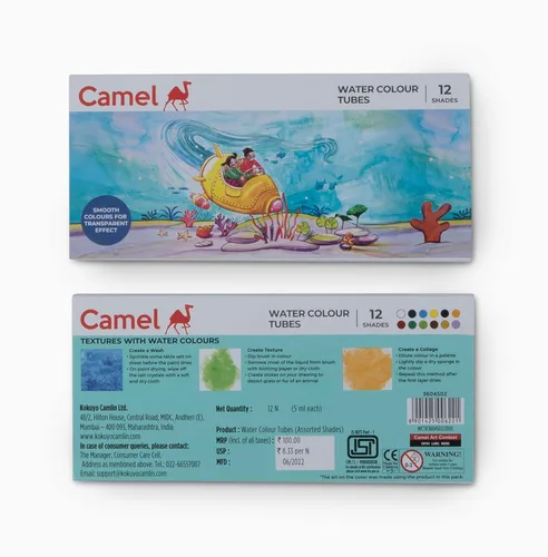 Vista 5 de Camel Tubo de acuarela para estudiantes, 0.2 fl oz cada uno, 12 tonos