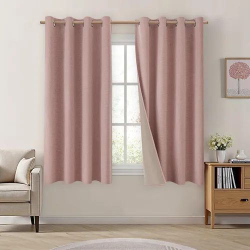 Vista 20 de HOMEIDEAS Cortinas 100% opacas beige de 63 pulgadas de largo, mezcla de lino con textura de oscurecimiento, cortinas con aislamiento térmico