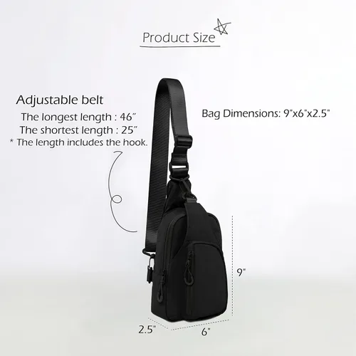 Vista 6 de ODODOS Bolso bandolera diario con correas ajustables, bolso cruzado en el pecho, mochila pequeña ligera para viajes casuales y senderismo