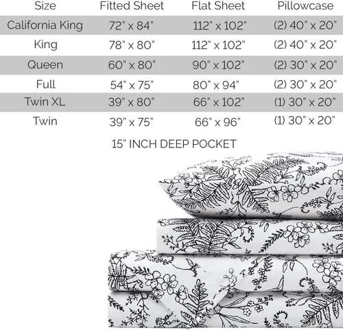 Vista 184 de Southshore Fine Living, Inc. Colección Winter Brush, juego de sábanas de 3 piezas para cama individual, sábana bajera con bolsillo profundo de 14