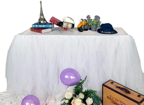 Vista 13 de Falda para mesa de tutú de tul, decoración de mesa rectangular o redonda para fiesta de boda, dama de honor, hermana, disfraz, moda de lujo Tutu-azul
