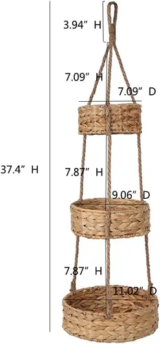 Vista 4 de KINGWILLOW - Cesta colgante de frutas de 3 niveles, soporte para plantas