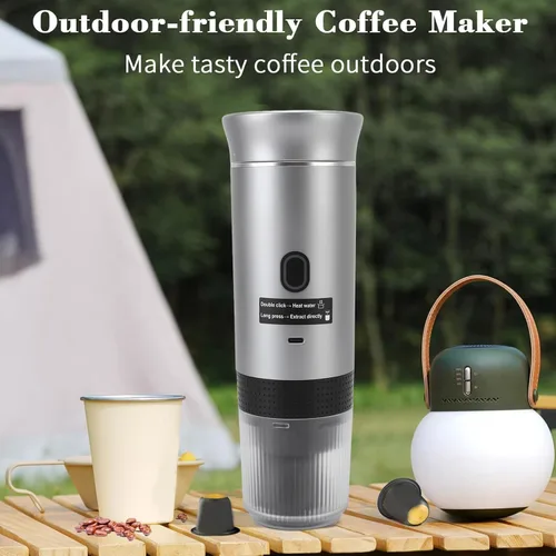 Vista 2 de Cafetera eléctrica portátil de café expreso, cafetera de viaje para campamento, 4.1 fl oz de acero inoxidable 304 con calefacción automática