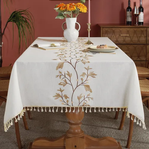 Vista 7 de Laolitou - Mantel de lino de algodón impermeable para mesa de comedor, rústico, estilo de granja, mantel rectangular para cocina, mesas de café
