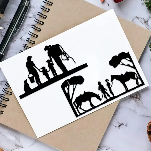 Vista 4 de Estivaux Troqueles de árboles de caballos para hacer tarjetas, juegos de troqueles de corte de vaquero, plantillas de troqueles familiares