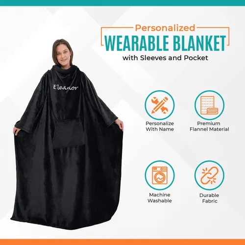 Vista 2 de Personalized Passion - Manta con nombre personalizado para hombres y mujeres adultos Manta de forro polar suave y cómoda con bolsillos