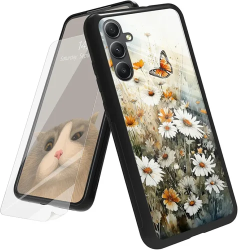 Vista 26 de Funda para Samsung Galaxy A12 5G con protector de pantalla, parte trasera de vidrio templado + TPU de silicona suave que absorbe los golpes