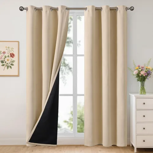 Vista 63 de YoungsTex - Cortinas 100% opacas para dormitorio, con aislamiento térmico y ojales, cortinas oscuras negras con capa pesada para ventana de sala