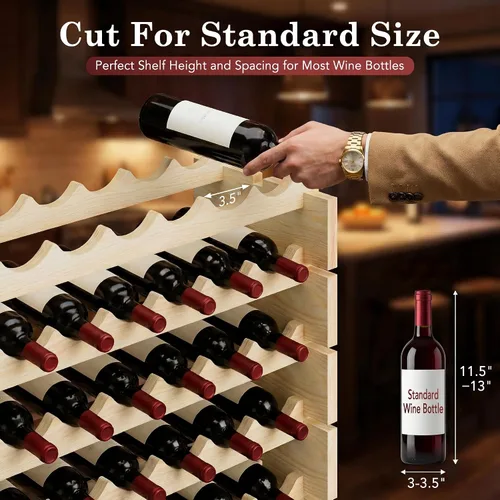 Vista 6 de ZENY Estante modular apilable para 96 botellas, soporte independiente para botellas de vino de 8 niveles, estante de almacenamiento de vino