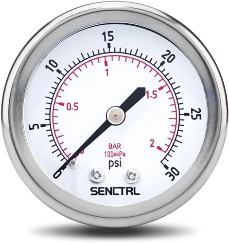 Vista 16 de SENCTRL - Medidor de presión de vacío de 30inHg, esfera de 2", NPT de 1/8, montaje inferior, estuche de acero inoxidable, resistente al agua