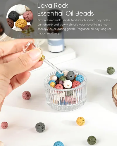 Vista 3 de sunyik Semi Precious Stone Loose Bead para fabricación de joyas 2mm Hole, Round Lava Beads for Jewelry Making, Macrame Project, DIY Crafts