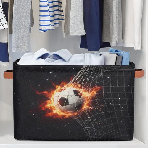 Vista 5 de AUUXVA Cesta de almacenamiento para fútbol, bola de fuego, caja de cubo de almacenamiento deportiva, de lona duradera, plegable, cesta organizadora
