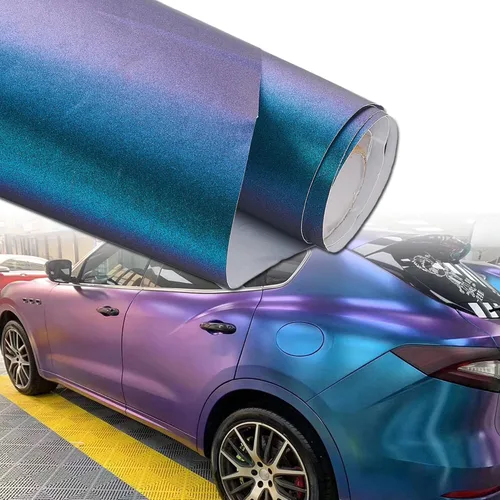 Vista 2 de Vinilo Adhesivo Camaleón Morado Galaxia Mate a Azul Claro con Brillo, Rollo de Vinilo Autoadhesivo para Automóvil con Cambio de Color, 11.8'' x