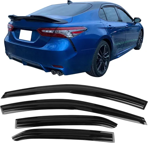 Vista 13 de IKON MOTORSPORTS Viseras de ventana de canal compatibles con Toyota Camry 2018-2024, protectores de lluvia acrílicos ahumado/tintados, deflectores