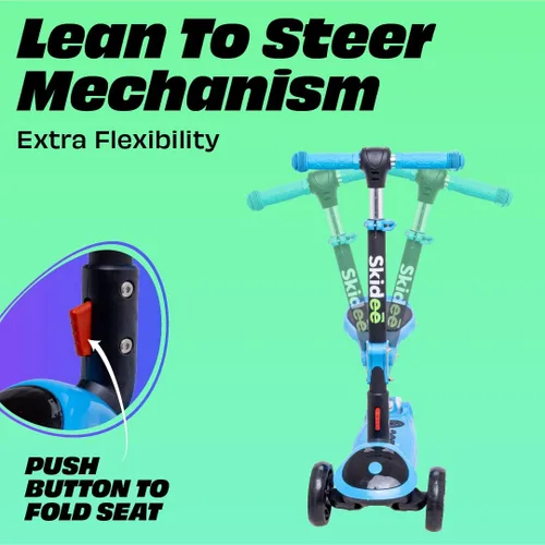 Vista 4 de SKIDEE Kick Scooter for Kids Ages 3-5 Foldable 3 Wheel Scooter with Lean-to-Steer, Adjustable Height, Removable Seat & LED Light Wheels Toddler
