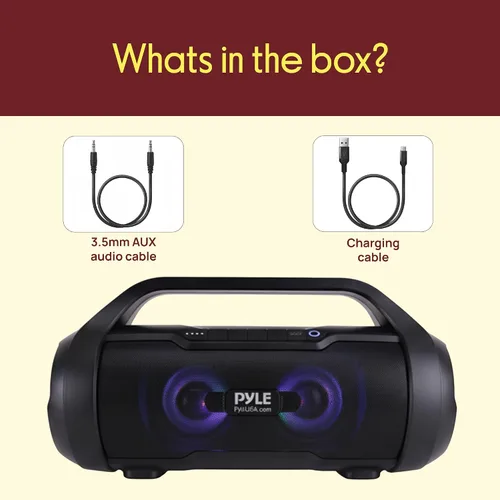 Vista 7 de Pyle Altavoz portátil Bluetooth Boombox – 40 W de potencia máxima, 2.0 canales recargable estilo barril altavoz con TWS, luces LED – entrada AUX