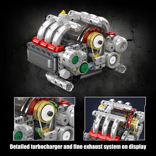 Vista 4 de Mould King 10193 Boxer Engine Model Kit que funciona: construye tu propia réplica de motor de automóvil mini, juego de bloques de construcción